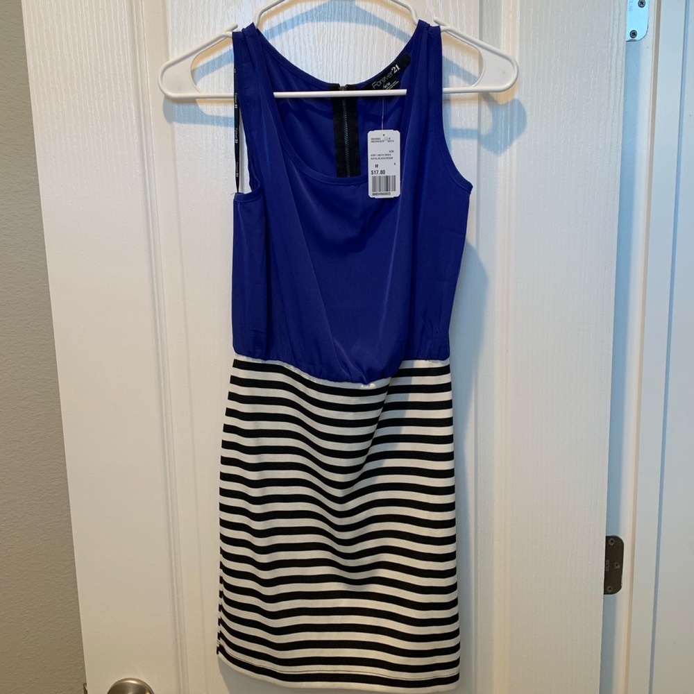 NWT Forever 21 Blue, Black, and White Striped Dress - Size Medium